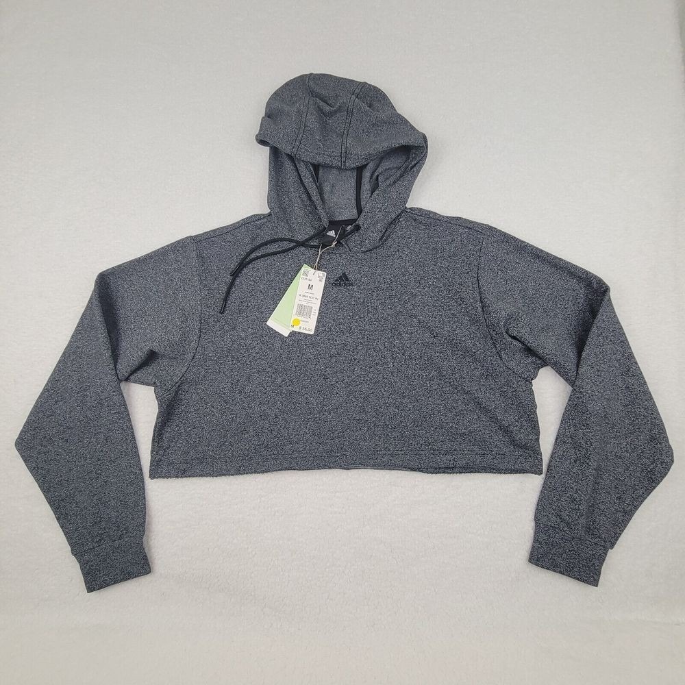 Adidas GU6194 Cropped Sweatshirt Black Womens Medium M NEW Cotton Poly Blend NWT